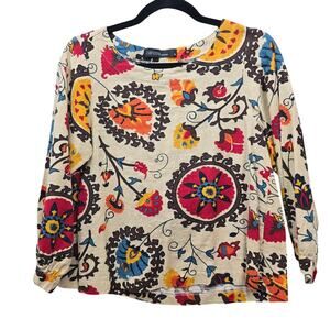 Zanzea Top Womens Size Medium Tan 3/4 Sleeve Bohemian Peasant Beach Coastal Boho